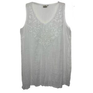 Zolena Floral Embroidered Top Size Medium White Natural Fibres Boho Coastal